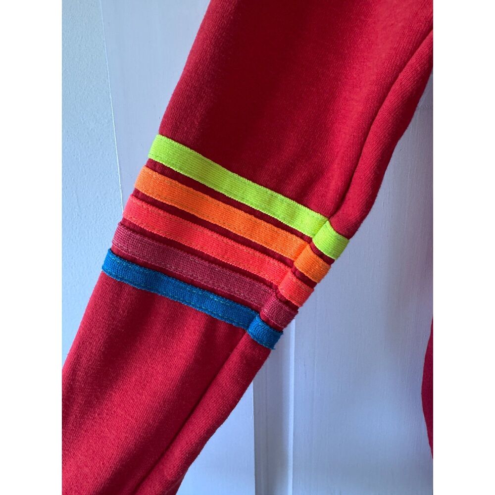 Aviator Nation Red Rainbow Sleeve Smiley Face Crewneck Sweatshirt Size Small - Picture 6 of 10